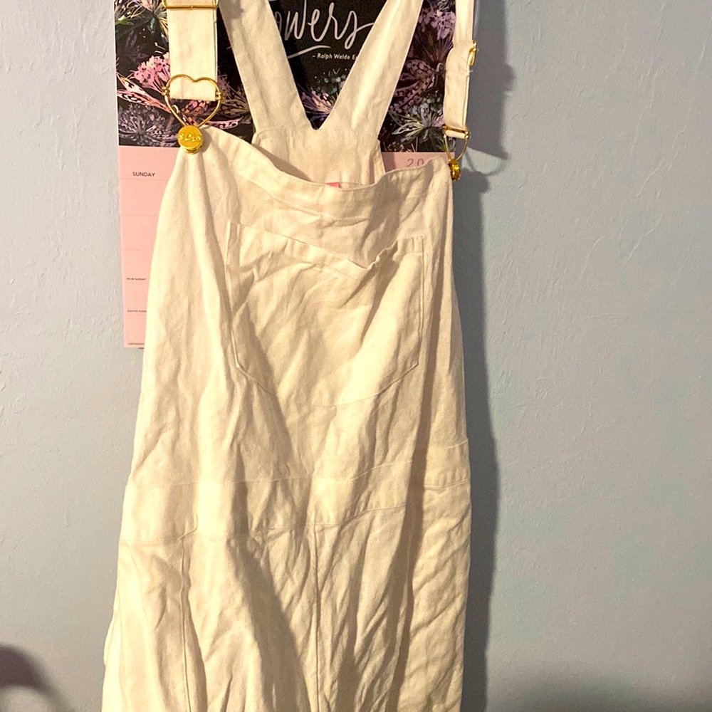Stony Clover white linen overalls